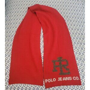 Vintage 90s Men's Polo Jeans Co. Red Ribbed Knit Wool Blend Scarf